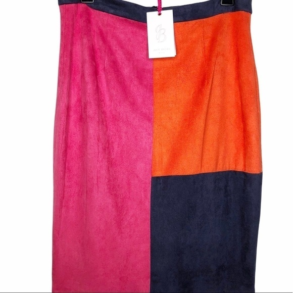 JB by JULIE BROWN NWT Henley House Party Color Block Faux Suede Skirt Size Large - Picture 3 of 11